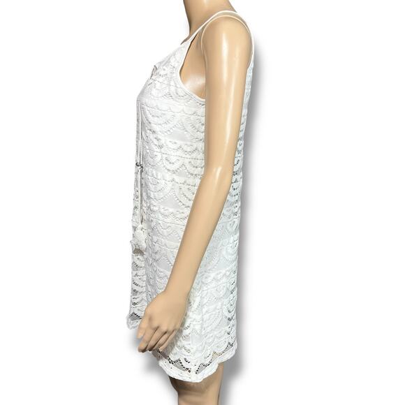 Lily Rose Womens Lace A Line Dress Mini Length V Neck Halter Top White Small - Picture 4 of 10